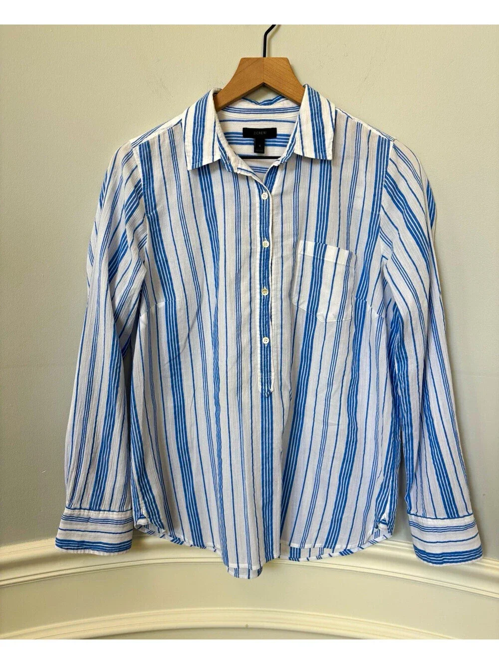 J.Crew Blue/White Striped Woven Cotton Button-Up Long Sleeve Shirt Men's S